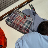 Roomy Leather Clutch, HANDBOOK PLAID