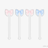 Striped Pink and Blue Bow Acrylic Drink Stir Sticks