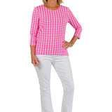 Crew Tee - Gingham Hot Pink/White