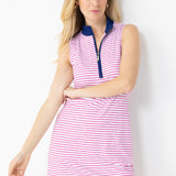 Pink Watercolor Stripe 1/4 Zip Sleeveless Sport Dress