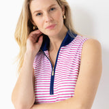 Pink Watercolor Stripe 1/4 Zip Sleeveless Sport Dress