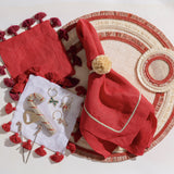 Ruffle edge straw placemat, red, set of four