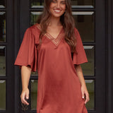 Copper Flutter Sleeve Shift Dress