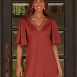 Copper Flutter Sleeve Shift Dress