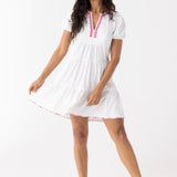 White Embroidered Short Sleeve Tiered Dress