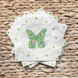 Green Mosaic Butterfly Linen Cocktail Napkins