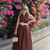 Stacia Collared Button Front Panel Midi Dress in Shaved Chocolate