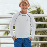 Boys White Long Sleeve Cabana Rashguard