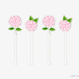 Pink Hydrangea Acrylic Drink Stir Sticks