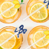 Lemon and Navy Bows Acrylic Drink Stir Sticks