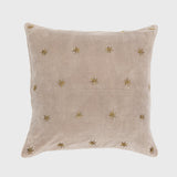 Embroidered star pillow, taupe cotton velvet