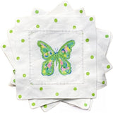 Green Mosaic Butterfly Linen Cocktail Napkins