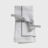 Gold trim linen dinner napkins, white, set of two