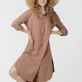 Sand Gauze Button Down Shirt Dress