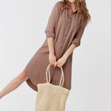 Sand Gauze Button Down Shirt Dress
