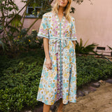 Alessia Dress Belted Tie Midi Dress in Budding Blues