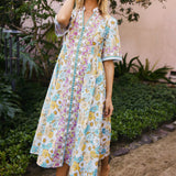Alessia Dress Belted Tie Midi Dress in Budding Blues