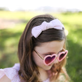 Seersucker Bow Headband in Pink/White