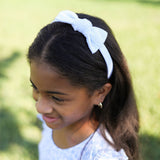 Seersucker Bow Headband in Blue/White