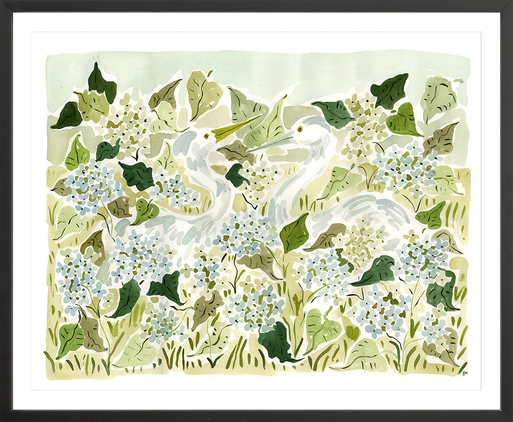 The "Herons in the Hydrangeas" Fine Art Print