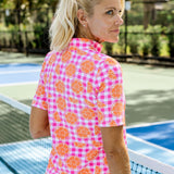 Blair Short Sleeve Top - Citrus Check Pink/Orange