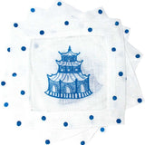 Blue Chinoiserie Pagoda Linen Cocktail Napkins