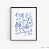 Blue and White Christmas Art Print