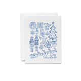 Blue and White Toile Christmas Card