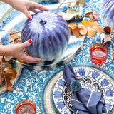 Damask print tablecloth, blue