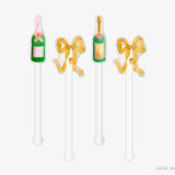 Champagne Bottle + Gold Bows Acrylic Drink Stir Sticks
