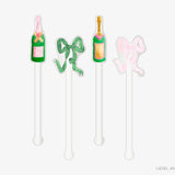 Champagne Bottle + Green and Pink Bow Acrylic Drink Stir Sticks