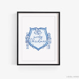 Christmas Crest Blue & White Art Print