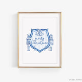 Christmas Crest Blue & White Art Print