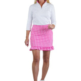 Country Club Skort with Ruffle 17"  - Gingham Hot Pink/White