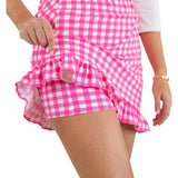 Country Club Skort with Ruffle 17"  - Gingham Hot Pink/White