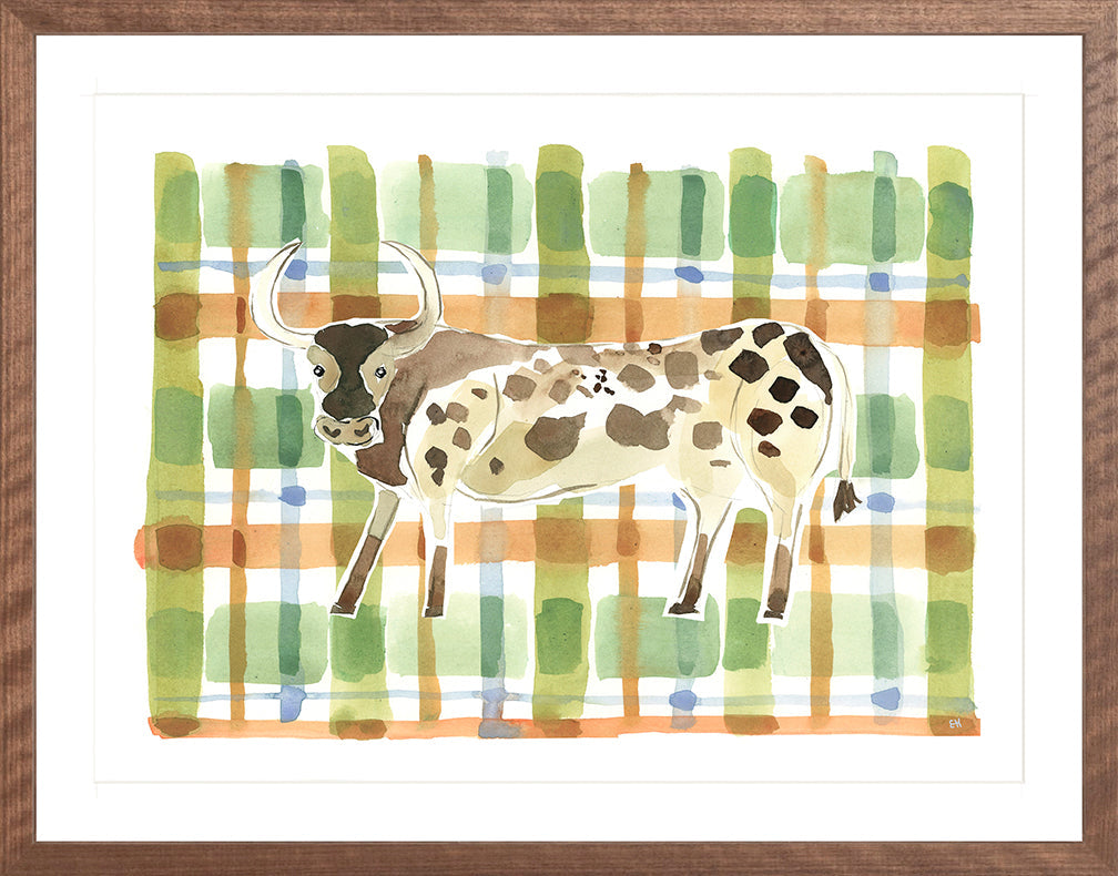 The "Plaid Bull" Watercolor Animal Fine Art Print