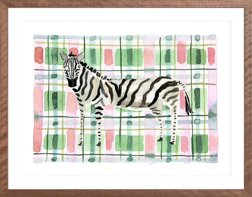 The "Plaid Zebra" Watercolor Animal Fine Art Print