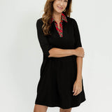 Lizzie Dress - Solid Black/Red Plaid