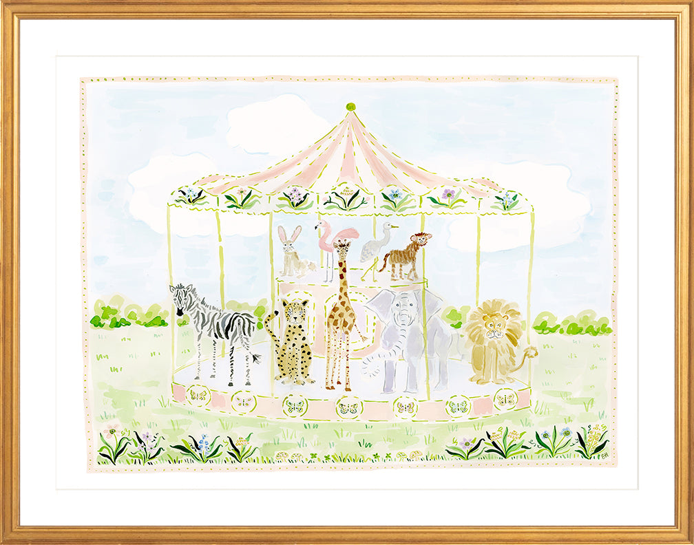 The "Merry-Go-Menagerie Pink Carousel" Fine Art Print