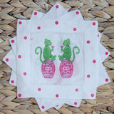 Chinoiserie Monkey Linen Cocktail Napkins