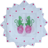 Chinoiserie Monkey Linen Cocktail Napkins