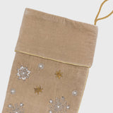 Extra large snowflake stocking, taupe