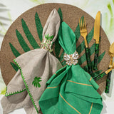 Gold trim linen dinner napkin,  grass green, set of two