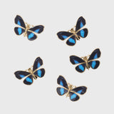 Painterly butterfly mini clips, blue, set of five