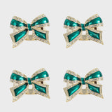 Enamel bow skinny napkin rings, green, set of four