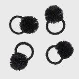 Straw pompom napkin rings, black, set of four