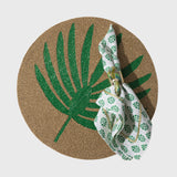 Palm frond hand beaded placemat, green