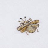 Embroidered golden bee tablecloth, white