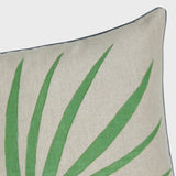 Palm frond pillow, natural linen with green