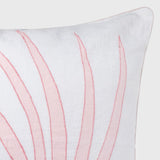 Palm frond pillow, white linen with pale pink